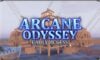 The featured image for our Arcane Odyssey Vindicator guide, featuring the game's title card infront of a temple on water.