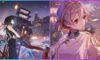 feature image for our eastpunk: journey tier list guide, the image features anime style promo art of two characters from the game as one faces a view of the surrounding area with an airship flying by