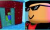 feature image for our horrific housing dances guide, the image features a roblox character stood inside the doorway of a house as they have a scared expression on their face with snow falling down outside, there is also a screenshot of a roblox character smiling as they wear a hat and sunglasses