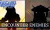 The featured image for our article detailing how to sell gunpowder barrels in Arcane Odyssey. The image features two silhouettes of sinister looking characters. The caption reads "encounter enemies".