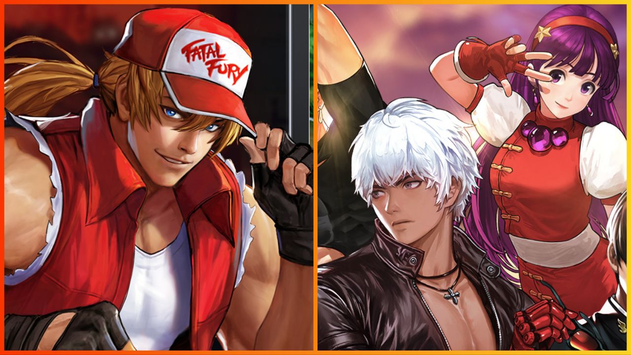 feature image for our king of fighter survival city tier list, the image features anime style promo art of some of the characters from the game