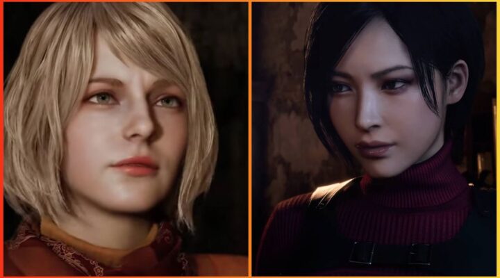 feature image for our resident evil 4 characters guide, the image features screenshots from the game of ashley graham and ada wong