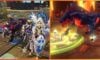 feature image for our summoners war: chronicles monsters guide, the image features screenshots from the game of players taking part in a battle against a dragon, as well as players stood next to monsters such as the chimera and the archangel