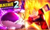 feature image for our anime warriors simulator 2 codes, the image feautres promo art for the game of a roblox version of super saiyan goku launching himself forwards as he is surrounded by flames, as well as a roblox version of freeza looking downwards with purple flames around his head, as well as the game's logo at the top