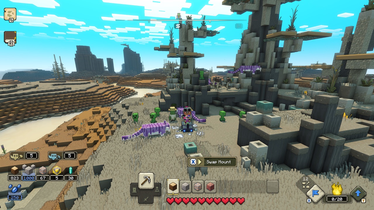 The featured image for our Minecraft Legends Multiplayer guide, featuring a screenshot from the game. The screenshot shows a character in a mountainous looking environment.