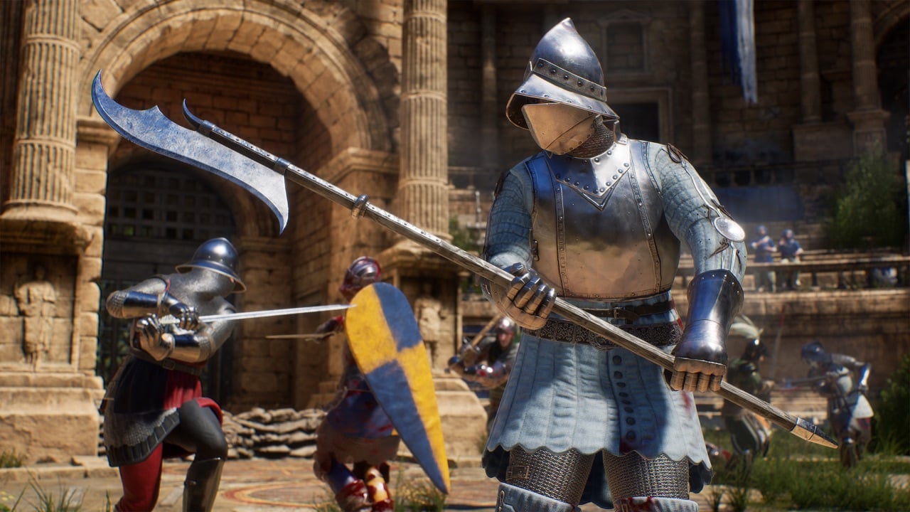 The featured image for our Mordhau Weapon tier list featuring characters from the game engaging in sword combat.