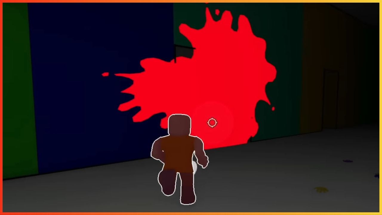 feature image for our color or die lock guide, the image features a screenshot from the game's trailer, of a roblox character sprinting towards a wall that is covered in paint splatters