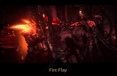 The featured image for our Darkest Dungeon 2 characters guide, featuring a character getting burned to death by a monster, who lights the dark screen up in red.