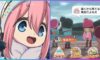feature image for our laid back camp tier list, the image features promo art for the game of a small version of the character Nadeshiko as she smiles, there is also a promo screenshot of the game of some characters standing up and one sitting down as they admire the view of mount fuji, there is a speech bubble above one of their heads and UI buttons on the screen