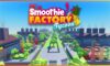 feature image for our smoothie factory tycoon codes, the image features a promo screenshot of a town and factory from the game, with lots of trees throughout the town, with the game's logo at the top surrounded by fruit