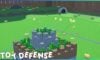 feature image for our toy defense codes, the image features a promo image for the game of a screenshot from a battle with toy soldiers standing on the garden grass as building blocks make up the main structure of the tower, the game's logo is in the bottom left as the individual letters aren't in line with each other