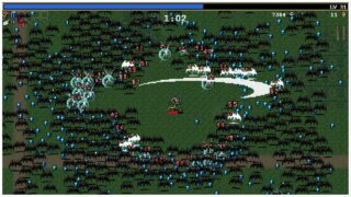 screenshot from vampire survivors of hordes of enemies approaching the player during combat