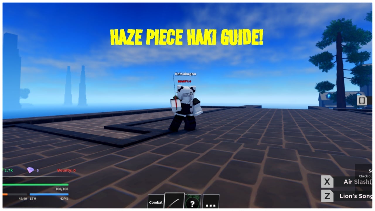 The image shows my avatar mid-slash of her katana. Above her head is yellow text that says "Haze Piece Haki Guide". I wonder if anyone listens to these... Anyway did you know that Zoro is my favourite?