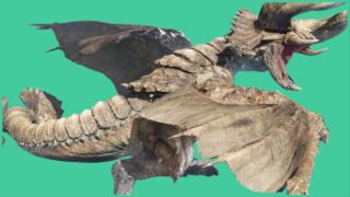 image of diablos from monster hunter now, who is a large dragon monster, it is roaring and spreading its wings out