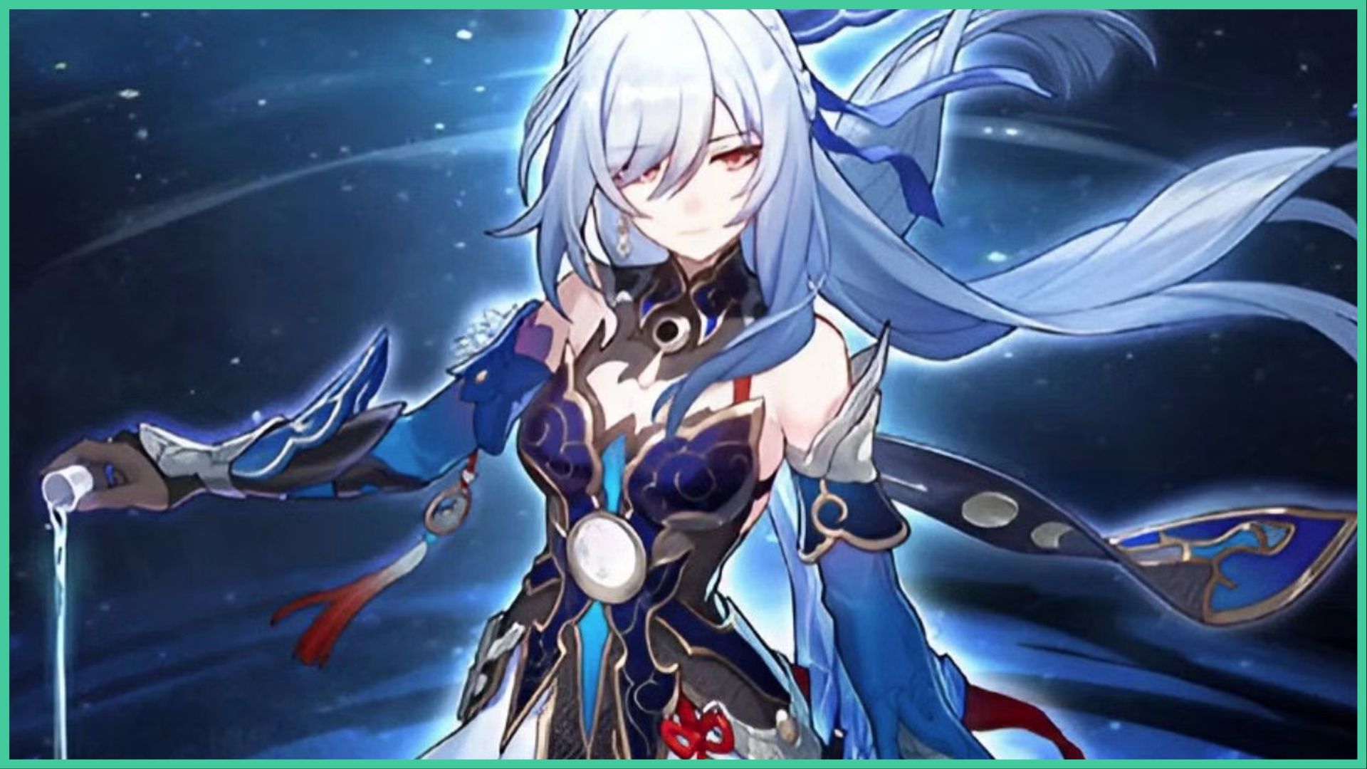 feature image for our honkai star rail jingliu tier list, the image features promo art for jingliu as she pours liquid out of a small cup as the wind blows her hair as she stands with a serious expression on her face