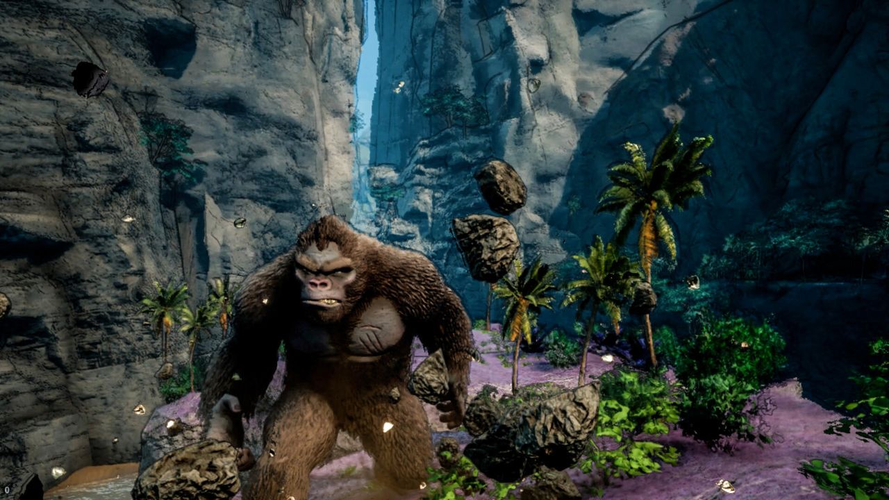 Feature image for our Skull Island: Rise Of Kong news piece. It shows a screenshot from the game with a giant gorilla character stood in a canyon facing the viewer.
