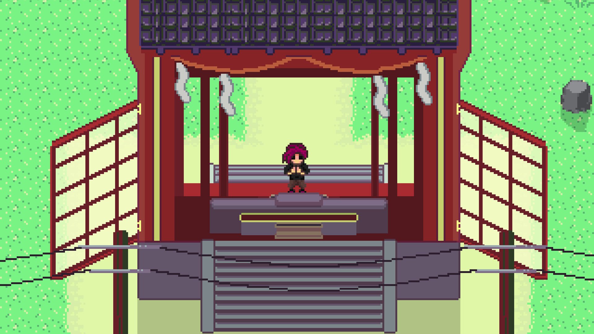 A character from the game Kagami standing on a piazza