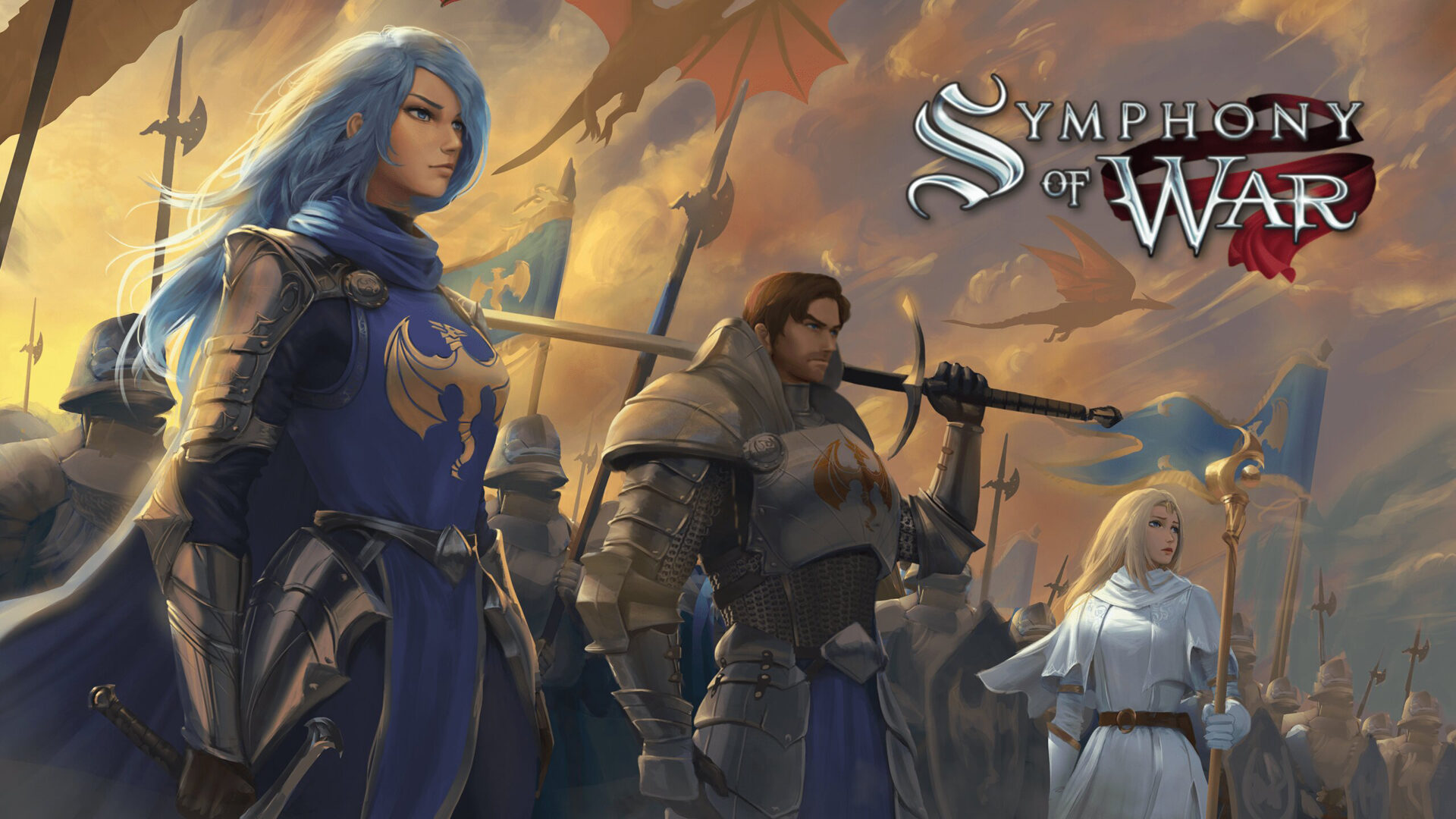 Image is a poster of Symphony of war game. It shows two main characters.
