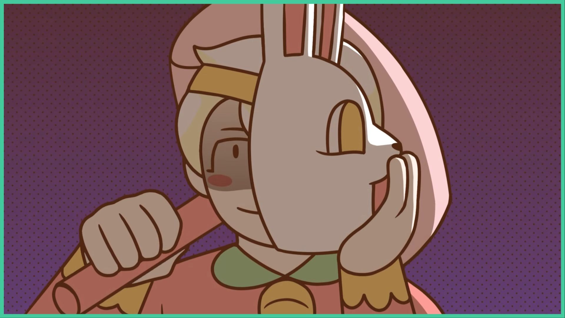 feature image for our bonnie's bakery news, the image features a screenshot from the game's trailer of bonnie holding a hammer over her shoulder with one hand, and holding a rabbit mask over half of her face as she smirks, with a shadow cast over her eyes