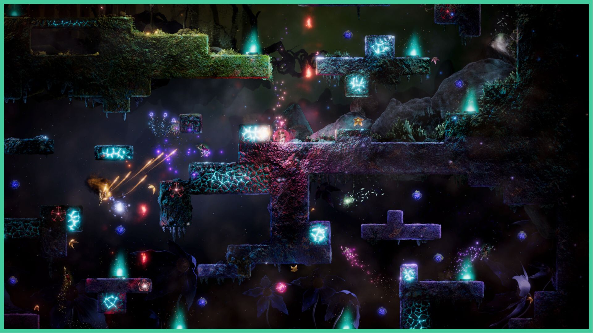 feature image for our manaclysm news, the image features a promo screenshot of the game of one of the battle maps with a variety of platforms, as spells fly across the screen with multiple players battling against each other