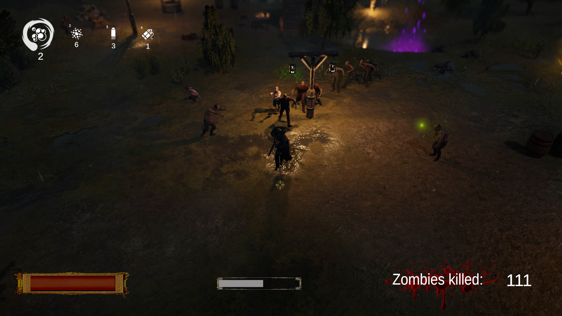 A player fighting zombies in game Dead Mire.