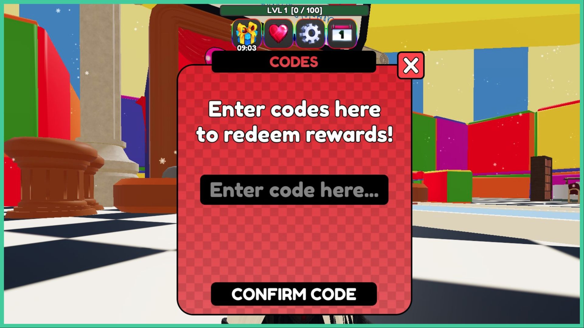 feature image for our circus tower defense codes, the image features a screenshot of the code redemption screen as a new in-game window pops up that has the 'enter code here' text box and the 'confirm code' button