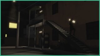 image of short creepy stories of a person walking down the steps that lead to an apartment as they hold a light while someone sits on the ground under the stairs