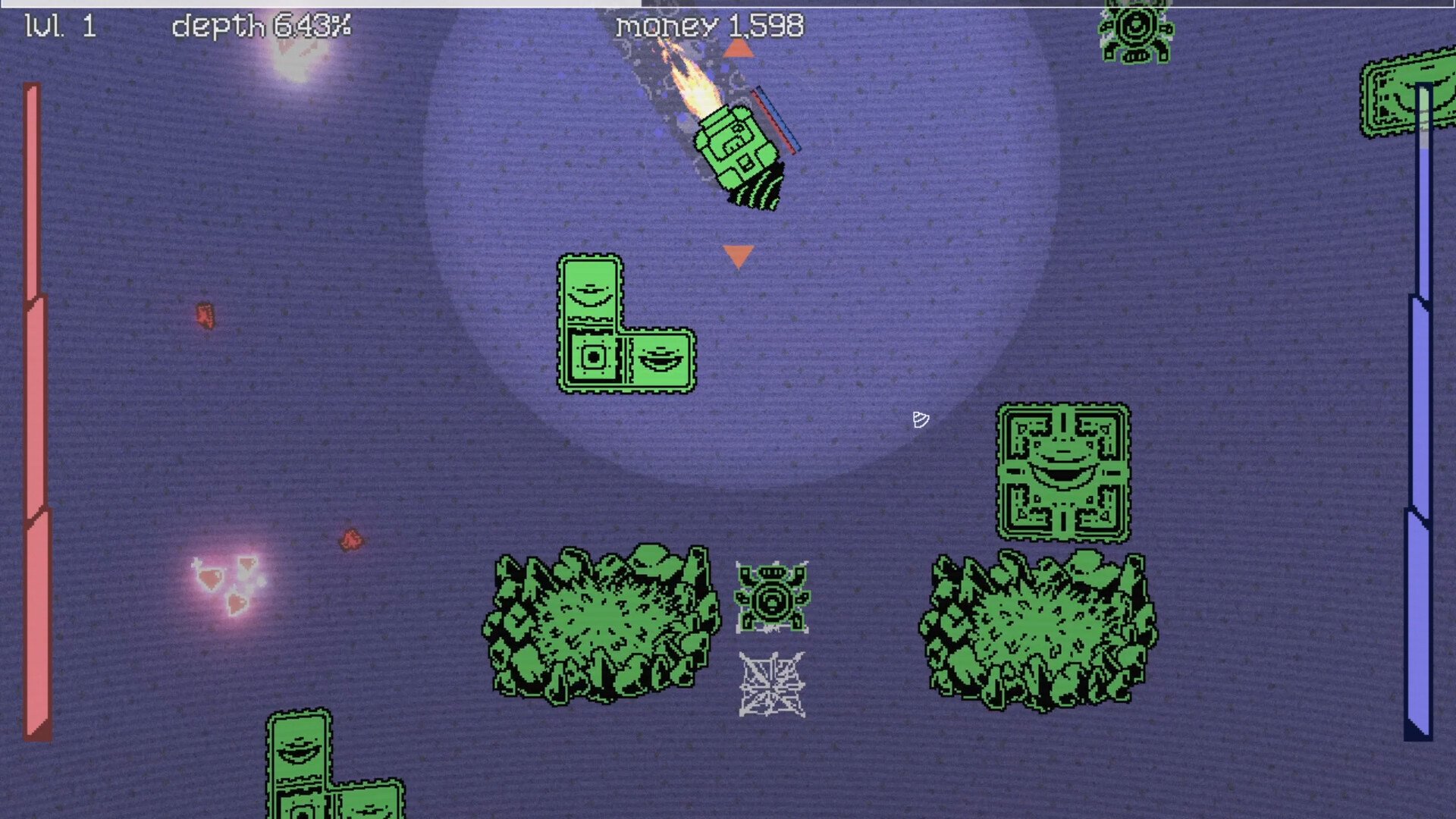 A missile like projectile firing at different targets. image is from game GemCore.