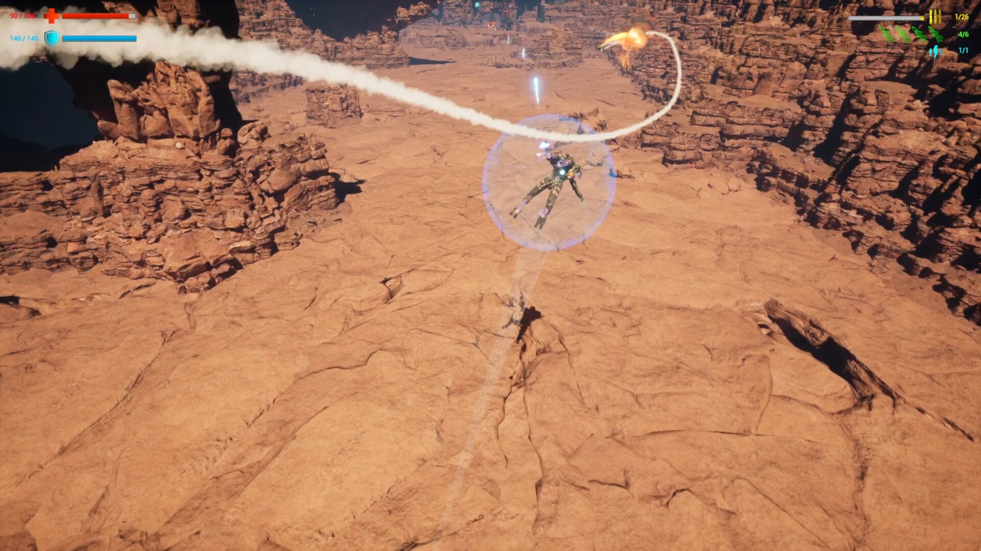 Smoke of a projectile launched towards the enemy. Image is from game Vector Bias.