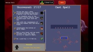 A screenshot of the Secrets menu from Vampire Survivors. On the left, a list of secrets to discover. On the right, a text box where cheat codes can be entered.