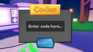 screenshot of the code redemption box in blade tower defense, the worse 'Codes' is at the top of the box layered over, with a text box underneath that reads 'enter code here' and a blue button to click that says 'submit', 