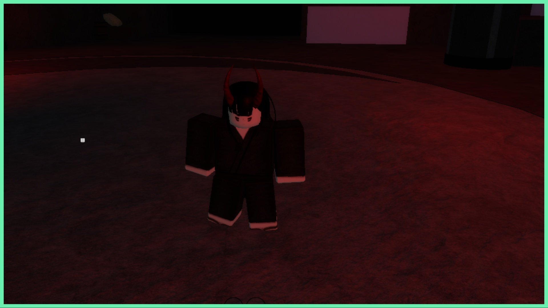the image shows my avatar with large demons horns inside demon purgatory which is red and grim
