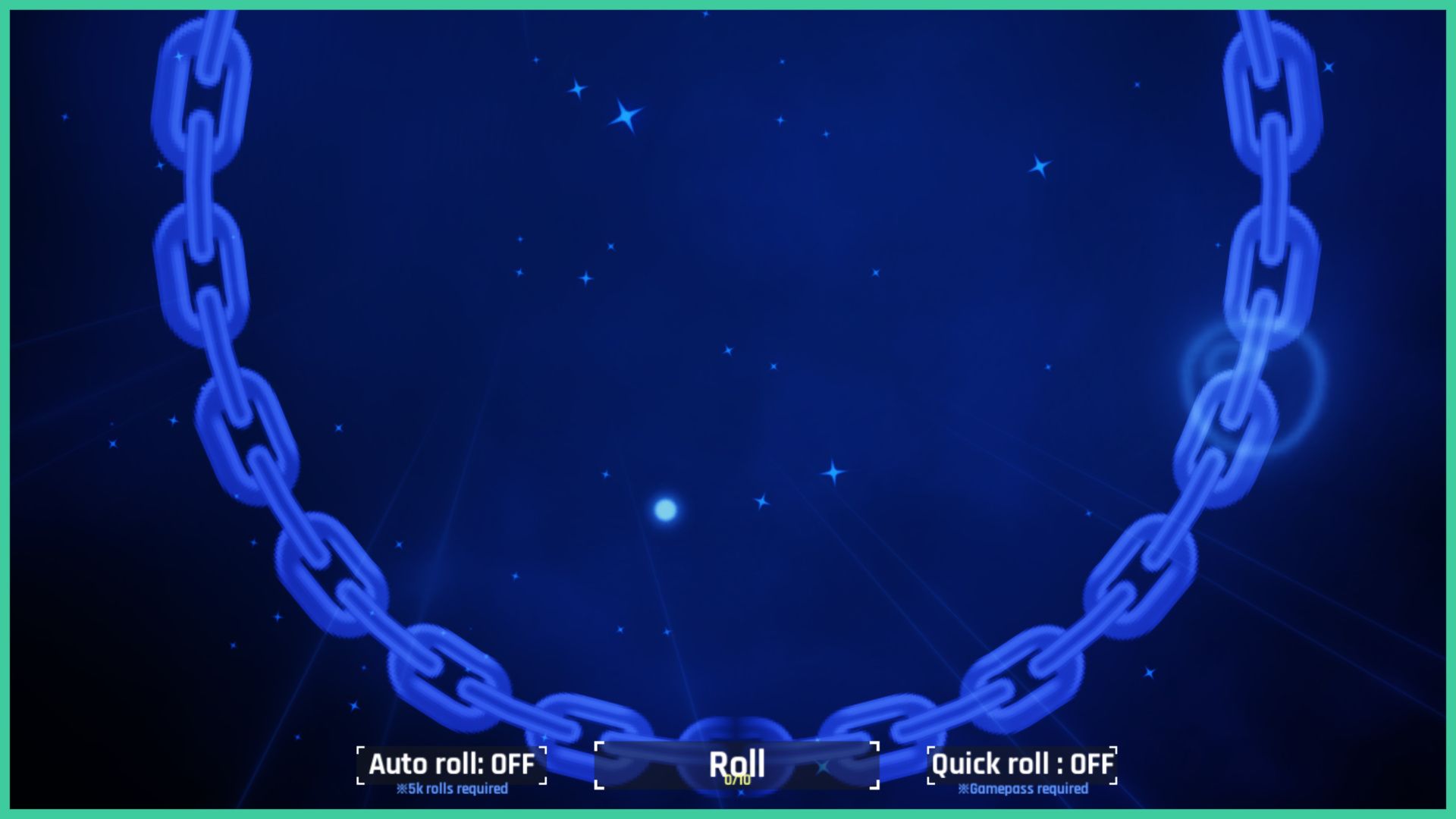 feature image for our sol's rng buffs guide, the image features a screenshot of the sky during the starfall biome as a blue chain circles around the image, there are stars falling down from the sky