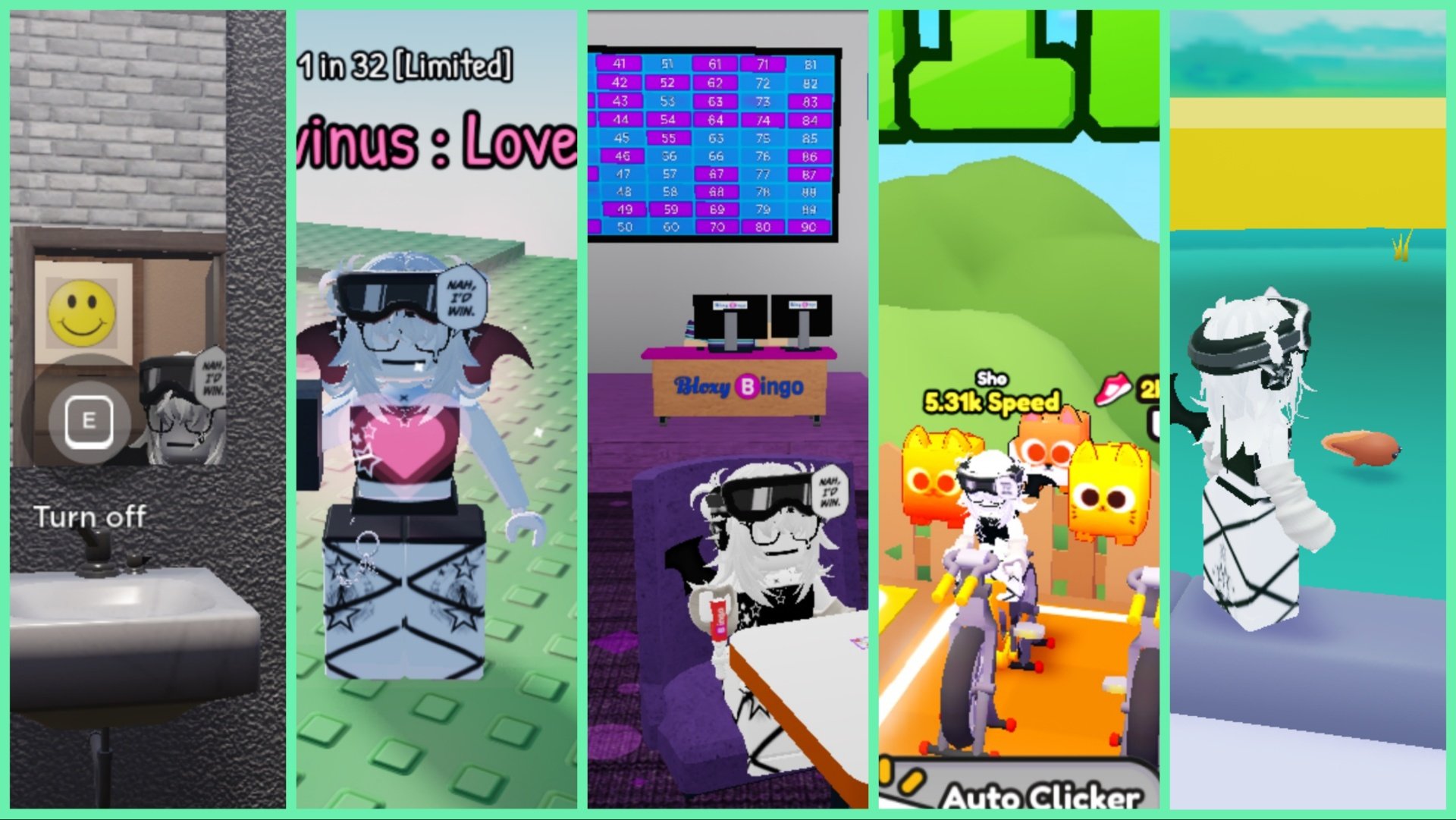 5-way collage showing my avatar in different games from my weekly featured games