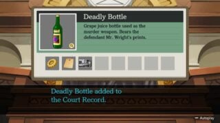 An evidence entry on a 'Deadly Bottle' from Apollo Justice: Ace Attorney Trilogy.