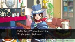 Trucy Wright greeting Apollo Justice in Apollo Justice: Ace Attorney Trilogy.