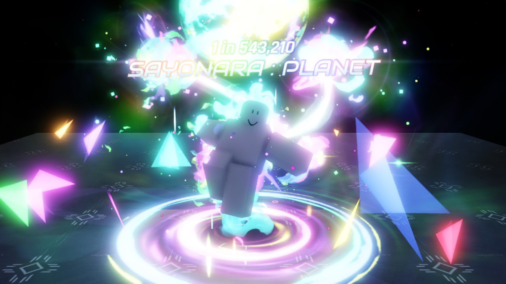 A character from Roblox game Hades RNG with the Sayonara: Planet Aura equipped.