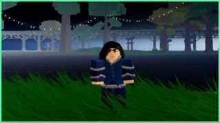 the image shows my water bending avatar with a stern expression at night time stood before a lake with trees in the far background with fairy lights attached 