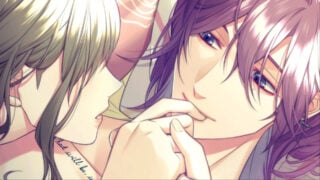 screenshot from sympathy kiss of the perfect ending with nori as he puts akari's hand to his lips, his chest tattoo on show, as he rests his head on a pillow