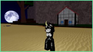 image shows my avatar holding her fists up in a fighting stance whilst the moon crawls into the sky behind her. She is stook on a beach in front of a white house
