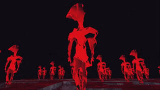 screenshot from all over me of strange red humanoid shapes floating up from a pool of blood, surrounded by vast darkness