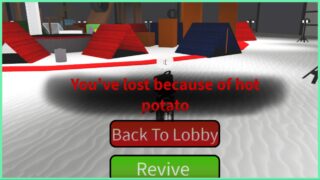 image for dont leave the circle showing a failed title screen which says "you lost because of hot potato" in red. In the distance is the inner circle viewing