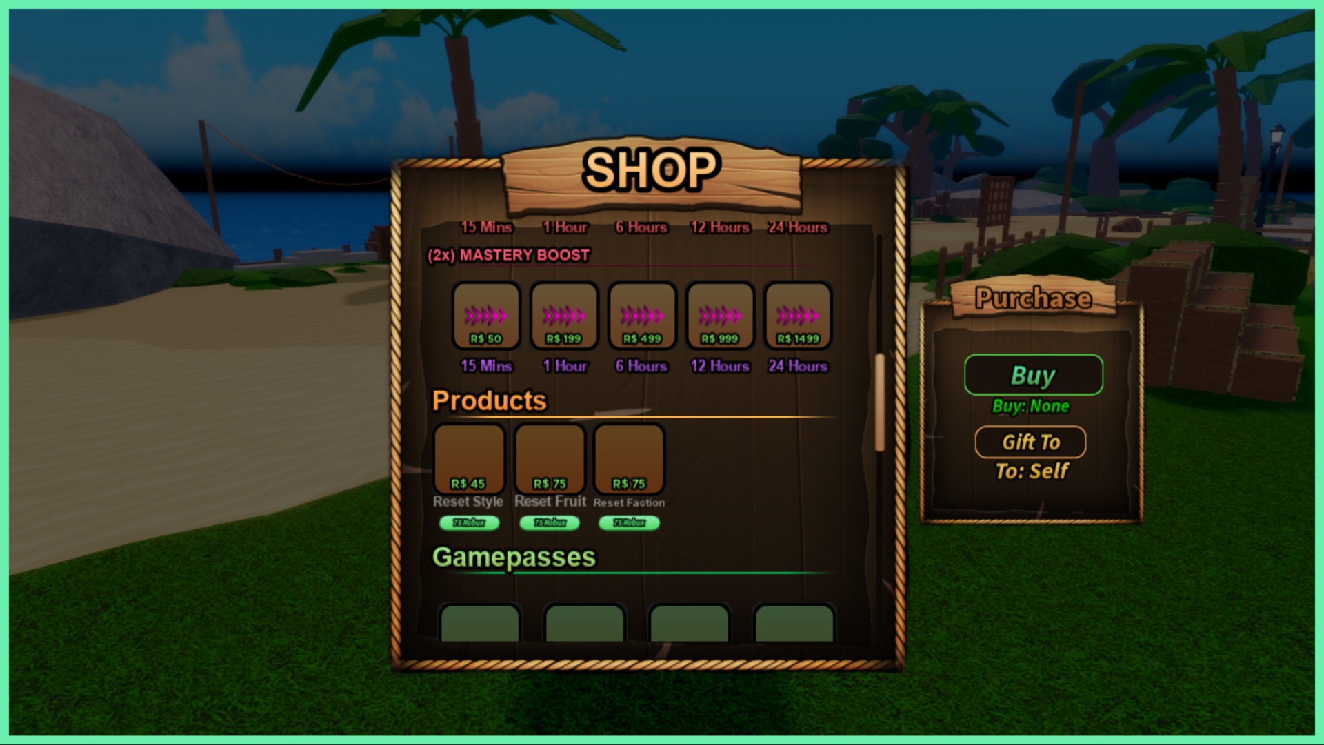 Feature image for our How to remove a Devil Fruit in Legacy Piece Guide showing the in-game store from the menu page. The store is showing a ton of micro-robux transactions including the wipe fruit option