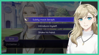 Image shows a girl with three dialogue choices.