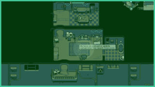 A pixelated green interior of a house as a character sits on the sofa and watches TV in Neverway. A pixelated green interior of a house as a character sits on the sofa and watches TV in Neverway.