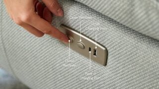 Image for our Flexispot Swivel Rocker Recliner Lotus review. It shows the recliner buttons and charging ports. Image for our Flexispot Swivel Rocker Recliner Lotus review. It shows the recliner buttons and charging ports.
