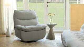 A picture of the Flexispot Swivel Rocker Recliner Lotus in a room. A picture of the Flexispot Swivel Rocker Recliner Lotus in a room.