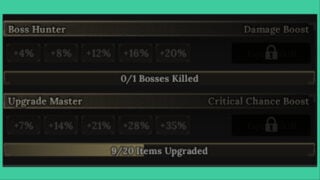 The achievements window in The Forge where you can equip skills.