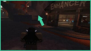 The stone hill next to the Enchancer shop in The Forge. An arrow points up the hill to show the pathway.