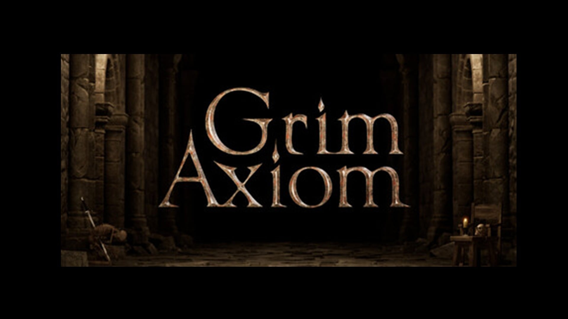 featured image for our news on dark fantasy Grim Axiom demo. It shows the game's logo against a dark black background.